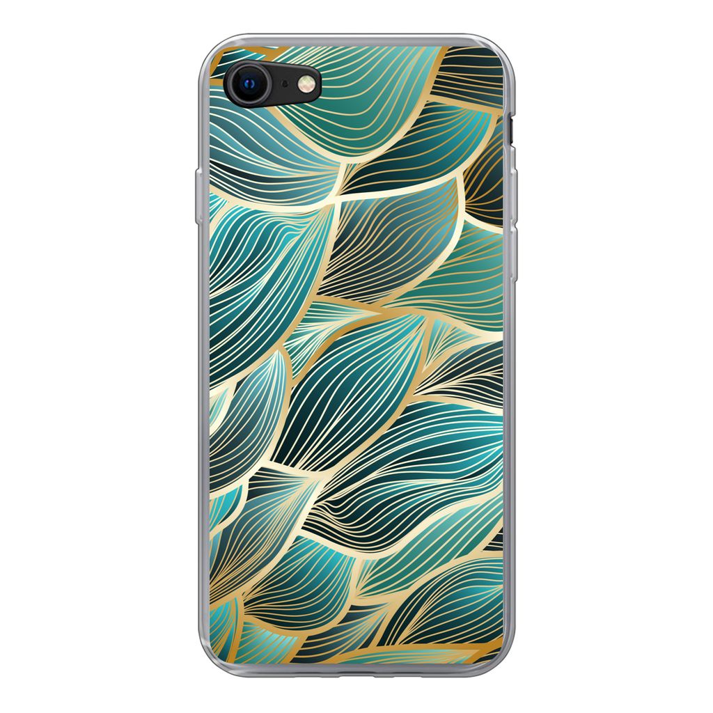 MuchoWow Handyhülle Schutzhülle Hülle für iPhone 7 Muster - Gold - Abstrakt - Welle Silikon Softcase Handy Hülle - Kartenhalter