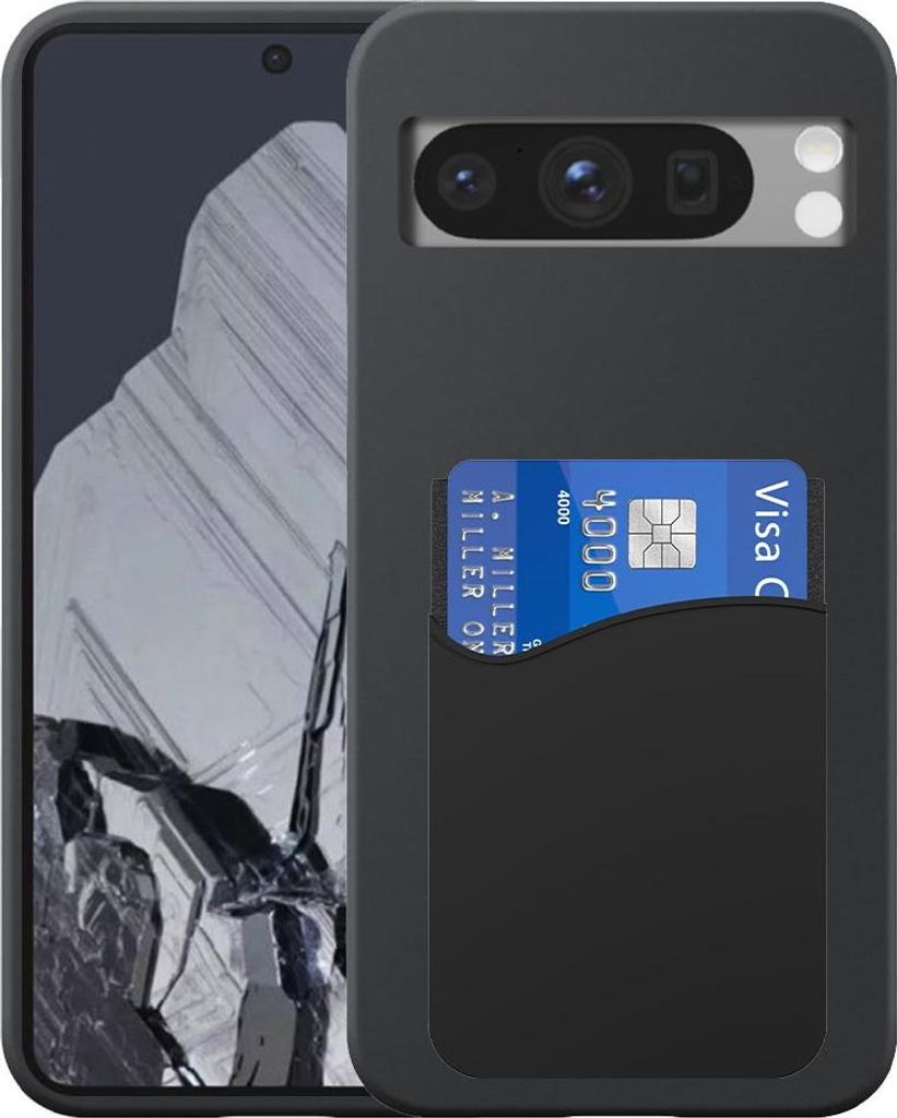 Geeignet für Google Pixel 8 Pro Phone Case mit Silikon Kartenhalter - Flexible Back Cover Case Silikon TPU mit Silikon Kartenschlitz - Schwarz - S...