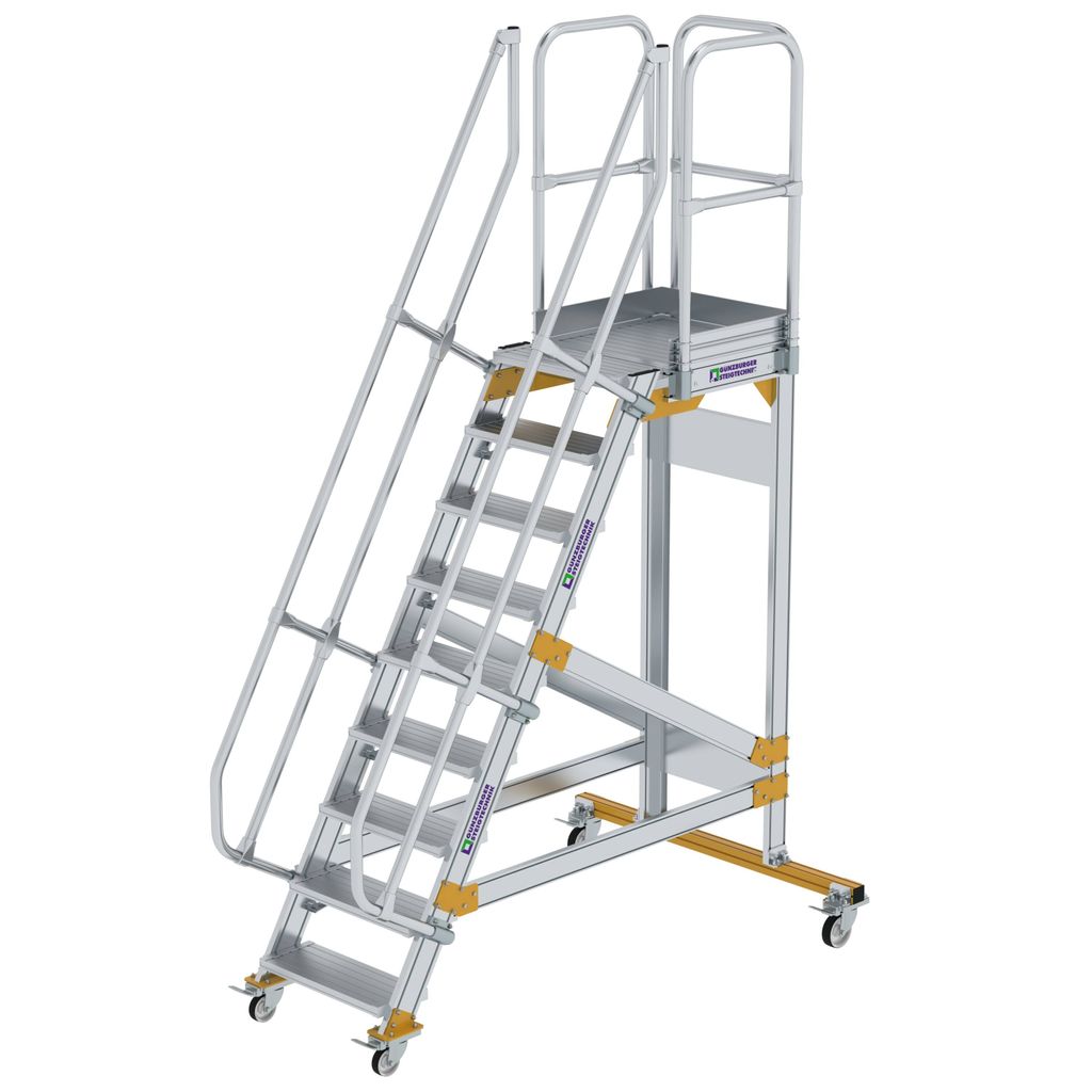 Günzburger Steigtechnik Plattformtreppe 60° fahrbar Stufenbreite 0,6 m 9 Stufen - 600709