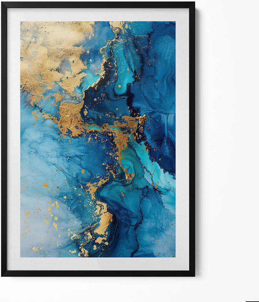 Glamour-Abstraktion mit Gold– Wandbild mit Rahmen – Gerahmtes Bild – Wanddekoration – 70x100 cm – Schwarz Rahmen