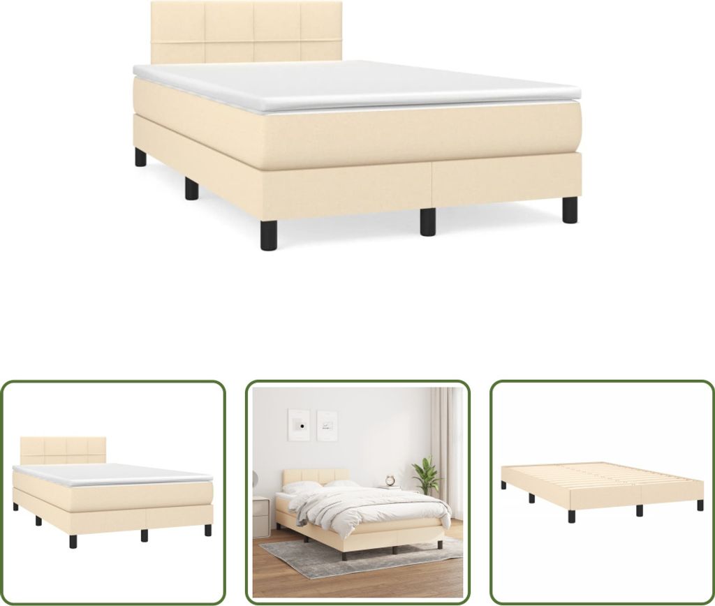 The Living Store Boxspringbett mit Matratze Creme 120x190 cm Stoff