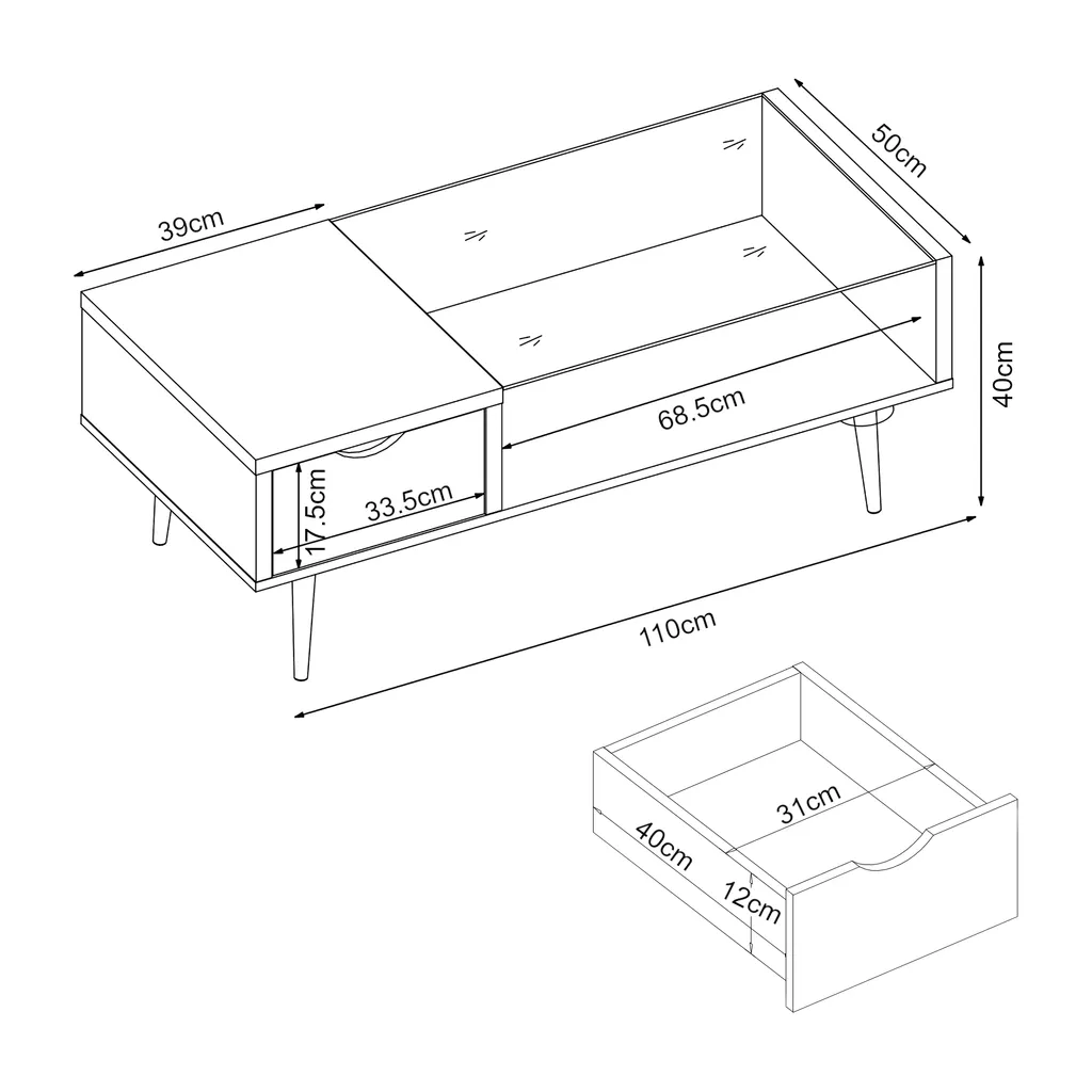 Table basse noyer Markaryd 110cm avec tiroir - Solution gain de place - 3