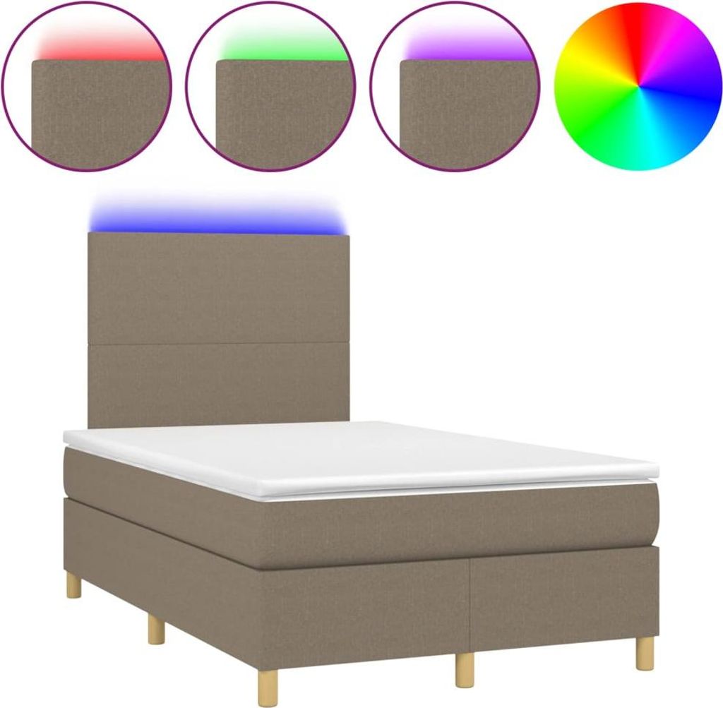 vidaXL Boxspringbett mit Matratze & LED Taupe 120x200 cm Stoff