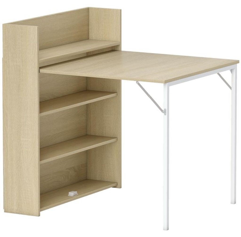 Esstisch Klappbar mit Regal, Industrie-Design, Platzsparend, Für Kleine Räume, 78,5 x 91 x 93 cm, Eiche