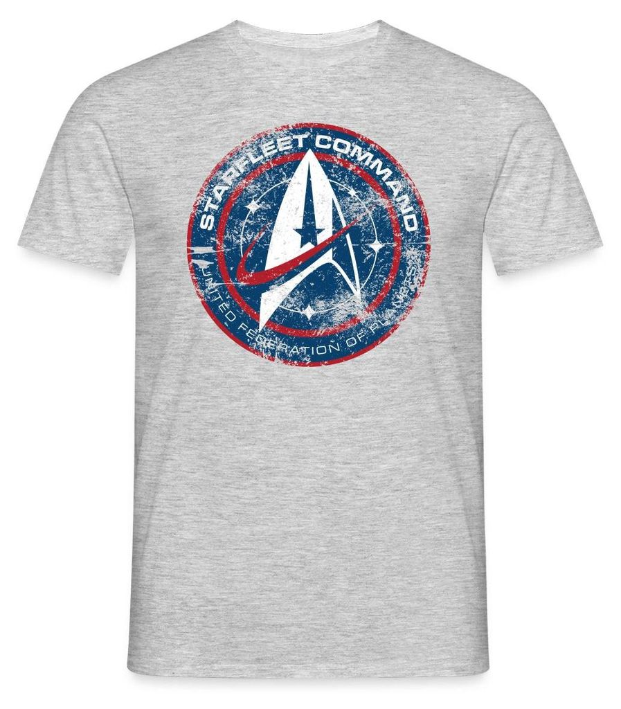 Spreadshirt Star Trek Discovery Abzeichen Sternenflotte Männer T-Shirt, L, Grau meliert
