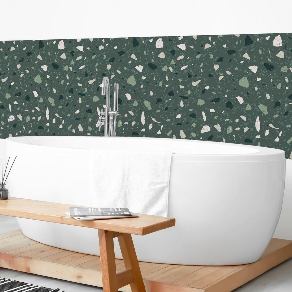 Wandverkleidung Bad Muster selbstklebend - 0.61 mm Wandpaneel matt wasserfest Mosaik grün Badrückwand fugenlos 400x50 cm