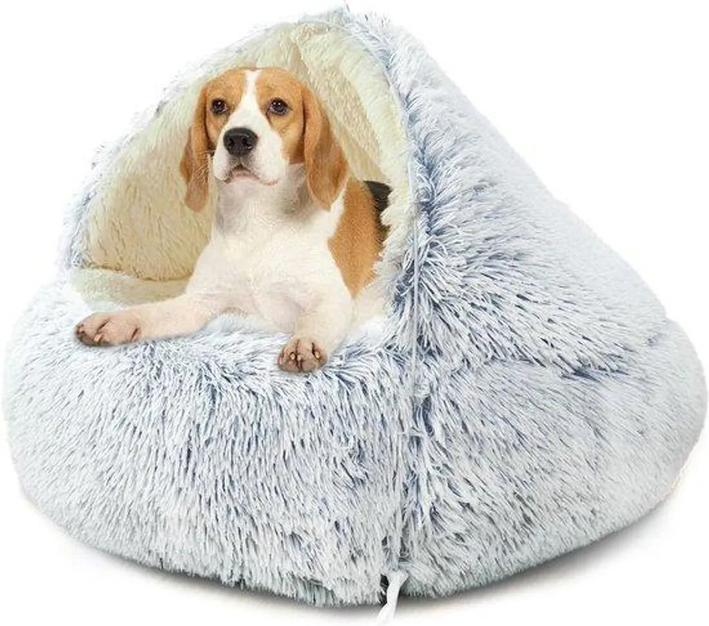 Panier pour chien rembourré et déhoussable avec toit protecteur doux