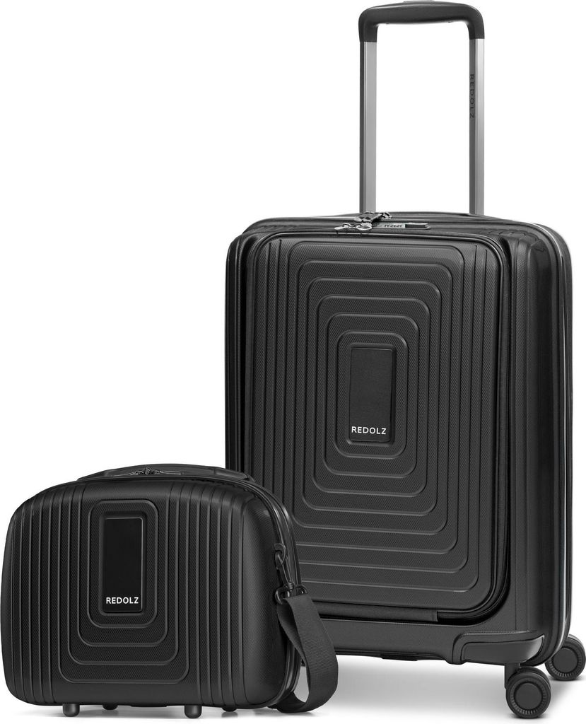 REDOLZ mit Laptopfach Essentials 14 Trolley With Front Pocket + Beauty Case Black Metallic schwarz 54cm