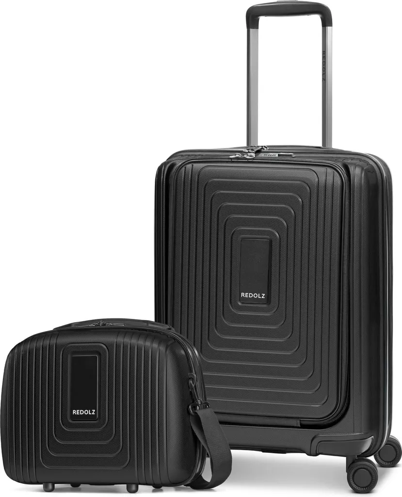 Set Bagage Trolley Noir Métal avec Poche Frontale et Beauty Case 14''