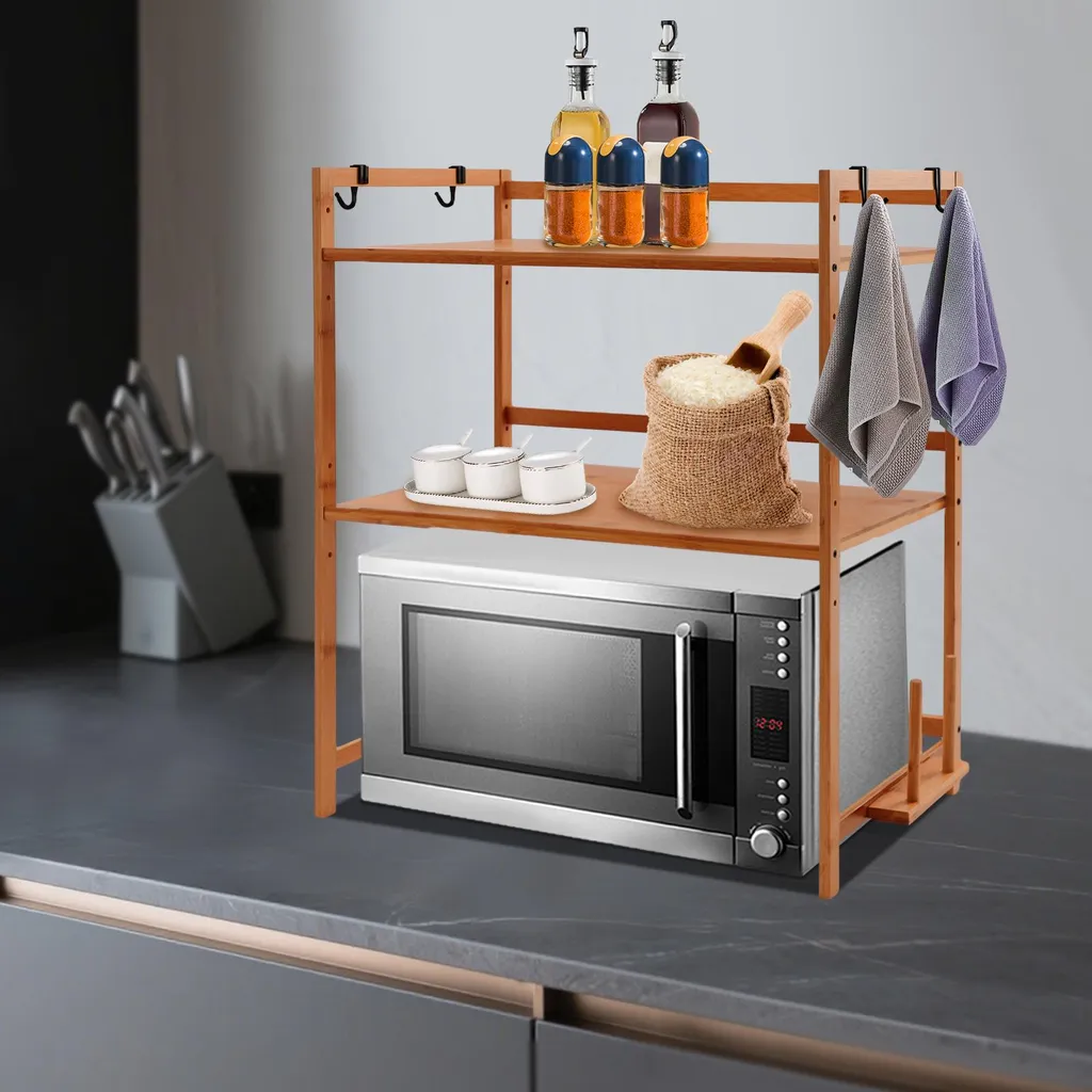 Étagère micro-ondes gain de place chocolat - Design robuste à 2 étages