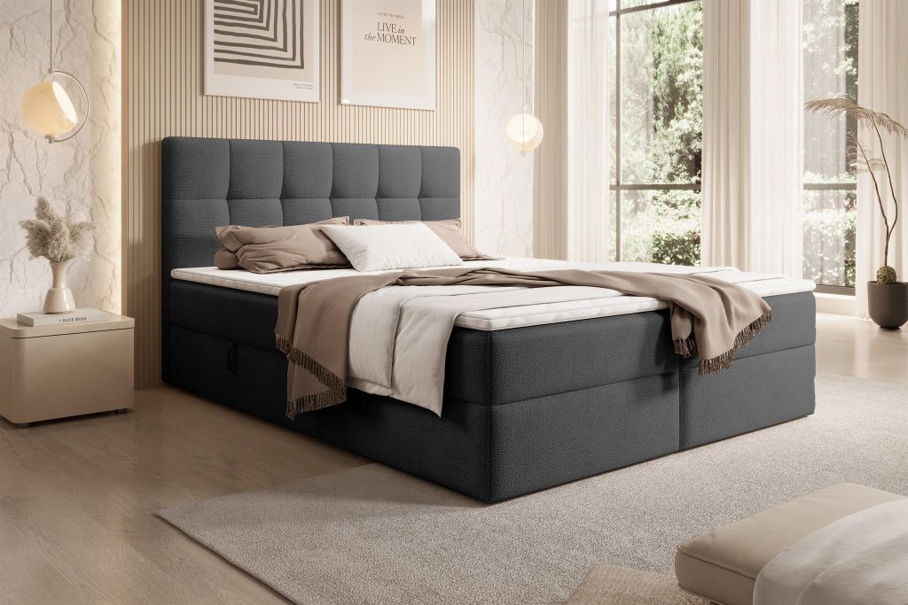 Boxspringbett Schlafzimmerbett ARTURO 120x200cm Stoff Freya Schwarz