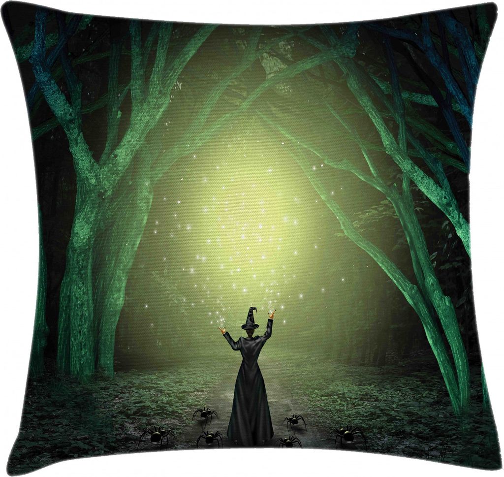 ABAKUHAUS Dunkler Wald Kissenbezug, Hexe einen Zauber, Digitaldruck Waschbar Farbfester Kopfkissenhülle Reißverschluß Beidseitiger Druck, 45 x 4...