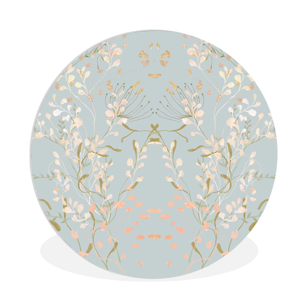 MuchoWow Rundes Wandbild - Runde Bilder Blau - Design - Blumen - Pastell Ø 90 cm Kreis Wanddekoration Kunststoff - Wandkreis - Wandschmuck - Wan...