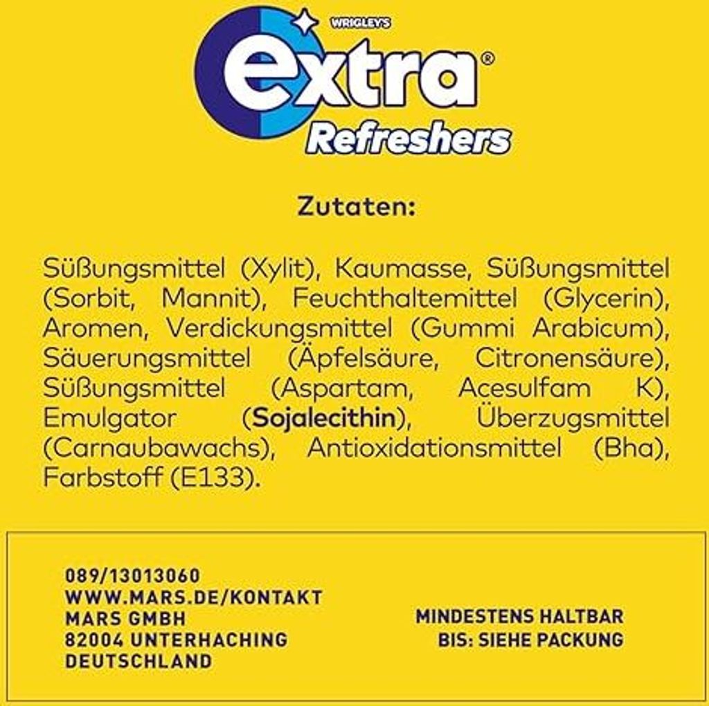 Extra® REFRESHERS Tropical Kaugummis 12 x 8 St. Produktbild 