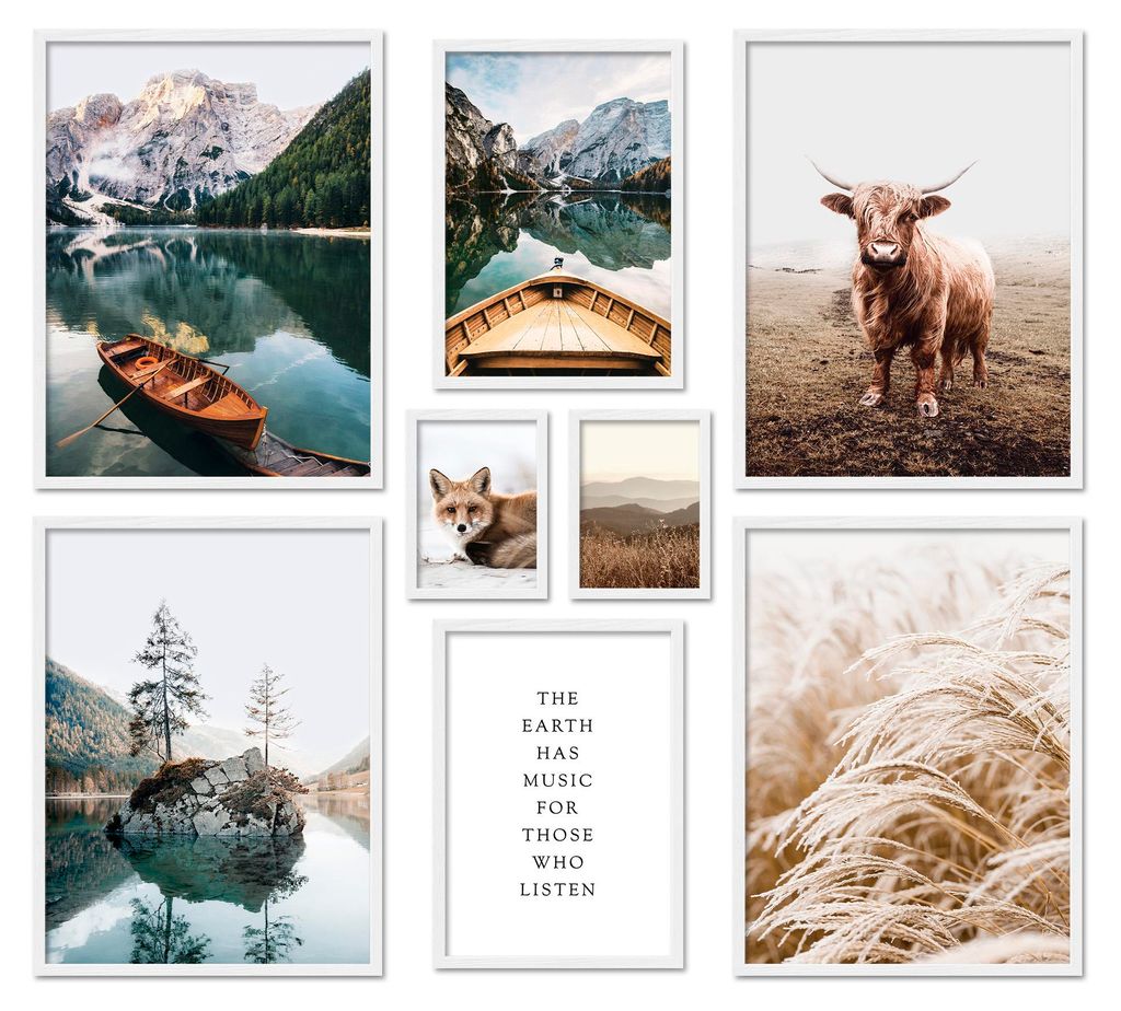 ARTFAVES Poster Set - Beautiful Earth I mehrteilige Bilderwand für Wohnzimmer, Schlafzimmer I Wandbilder Natur I mit Rahmen Weiss
