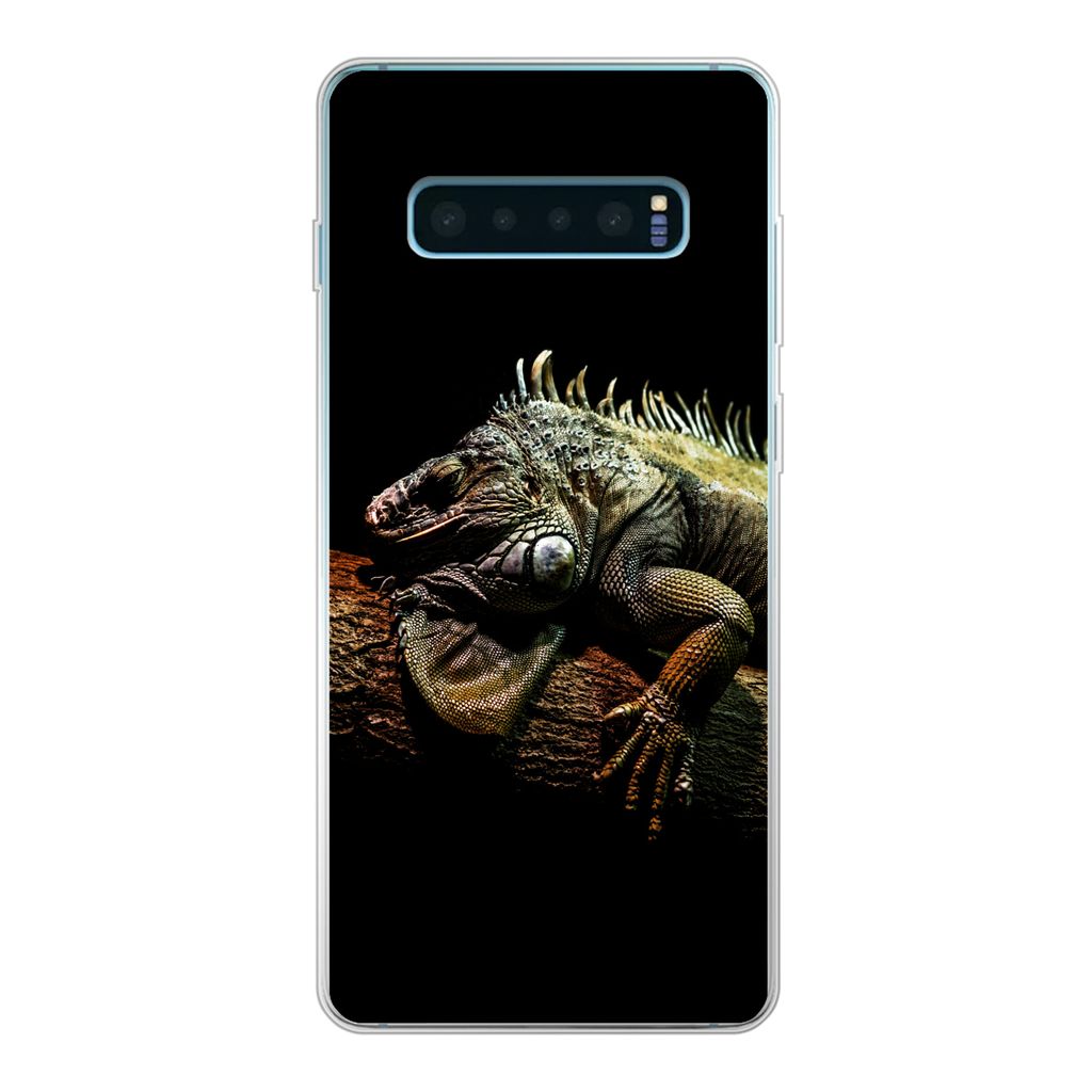 MuchoWow Handyhülle Schutzhülle Hülle für Samsung Galaxy S10 Lite Tier - Zweig - Schwarz Silikon Softcase Handy Hülle - Schutz