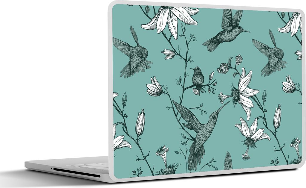 MuchoWow Laptop Aufkleber Sticker Cover Muster - Vogel - Blume 40x30 cm - Laptop Dekoration - Selbstklebend