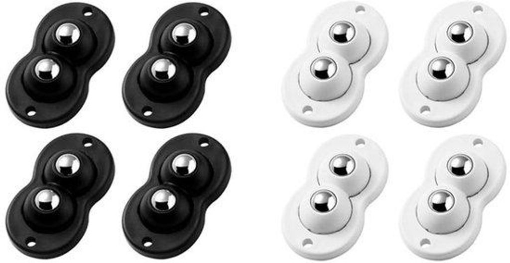 Mini-Kunststof-Rollen für kleine Möbel - 8 Stück - 360 Grad - ABS+Stahl - Selbstklebend - 5,3*2,9cm - Schwarz, Weiß