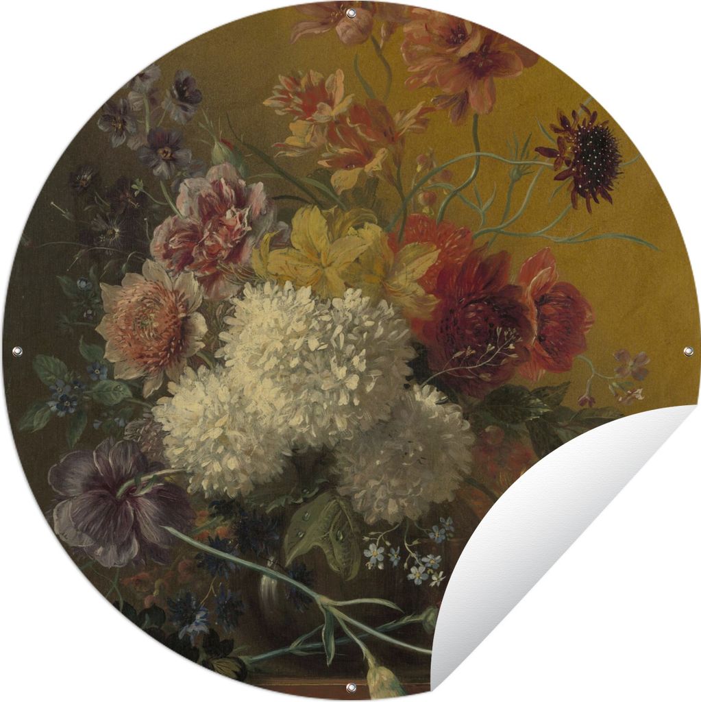 MuchoWow Gartenposter Outdoor-Poster Rund Stilleben mit Blumen - Gemälde von G.J.J Van Os Ø 150 cm Gartendeko Rundes Poster draußen