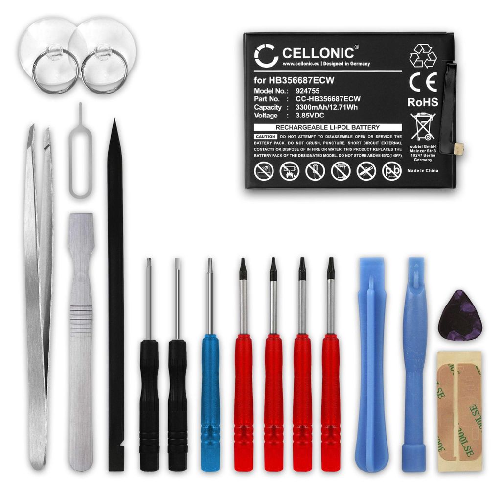 CELLONIC 1x Akku für Mobilfunk Kompatibel mit Huawei P30 Lite, Mate 10 Lite, Honor 7X, HB356687ECW - (3300mAh, 3.85V) + Werkzeug-Set