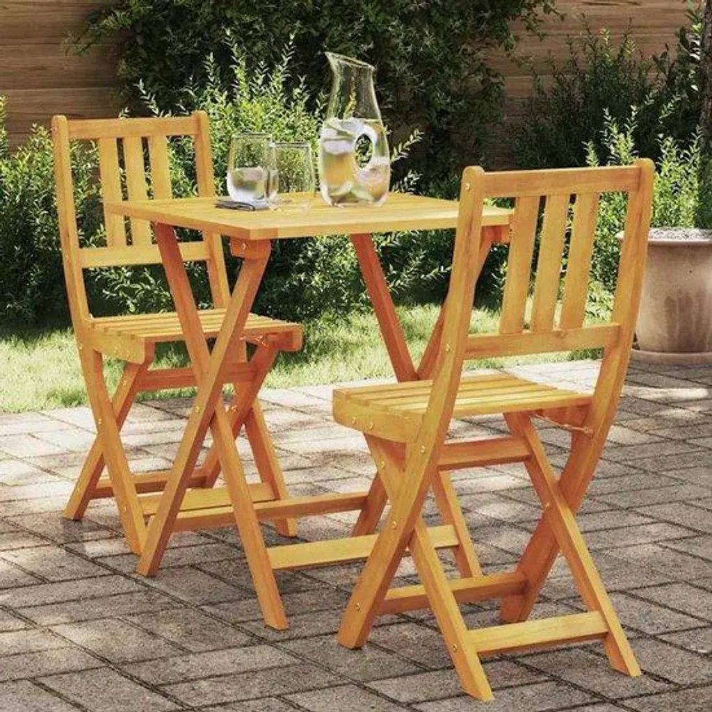 Ensemble bistrot 3 pièces en bois d'acacia massif brun avec table et chaises