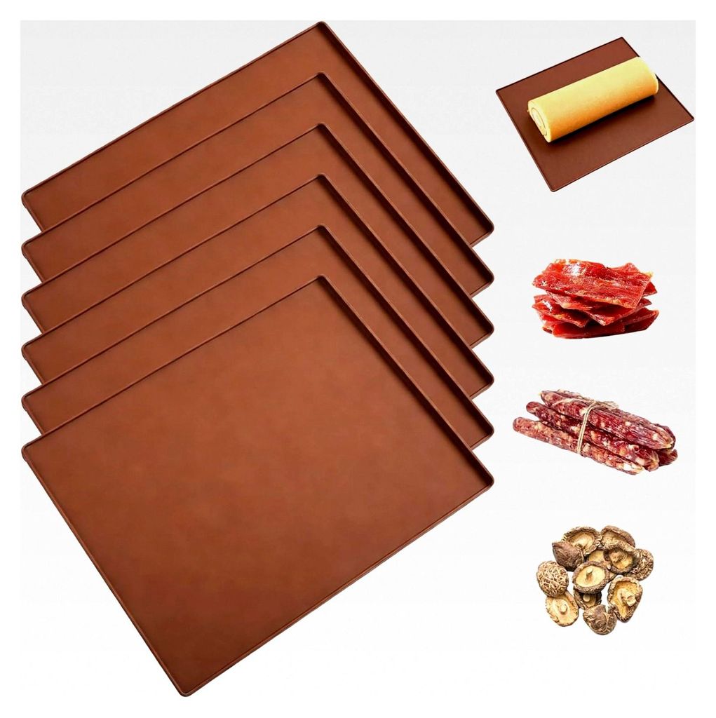 Silikon-Dehydratorblätter 6 Stück, Backmatte mit Rand, Antihaft, für Mikrowelle und Ofen geeignet, 31×26×8 cm, leicht zu reinigen