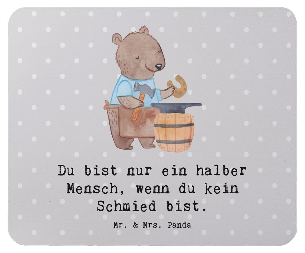 Mr. & Mrs. Panda Mauspad Schmied Herz - Grau Pastell - Geschenk, laptop mousepad, Mouse Pad, pc mausunterlage
