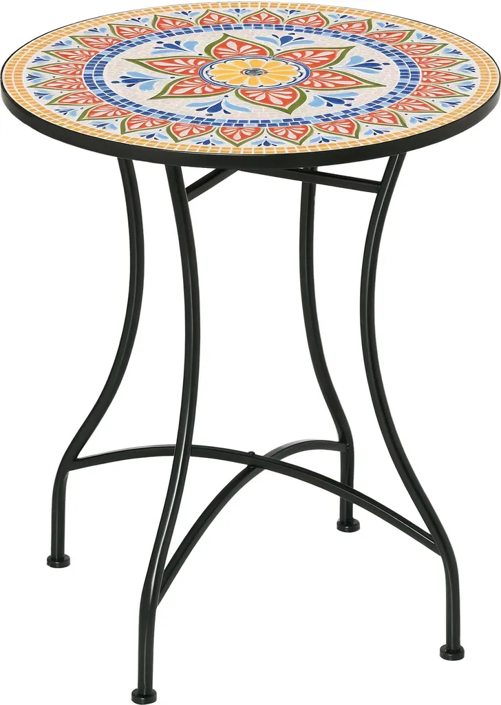 Petite table de jardin ronde 60 cm en mosaïque rouge pour balcon et patio