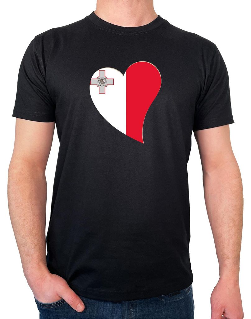 Huuraa Herren T-Shirt Malta Flagge Herz L Black Bio Baumwolle Fairtrade Herrenshirt Geschenkidee