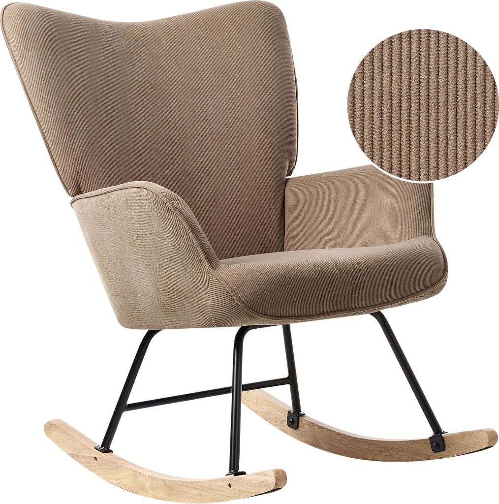 BELIANI Schaukelsessel Taupe Jumbo Cord Polsterung Metall Produktbild 