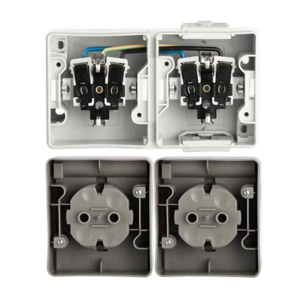 Prise 2 voies Delta IP44 horizontale grise avec couvercle et snap-in