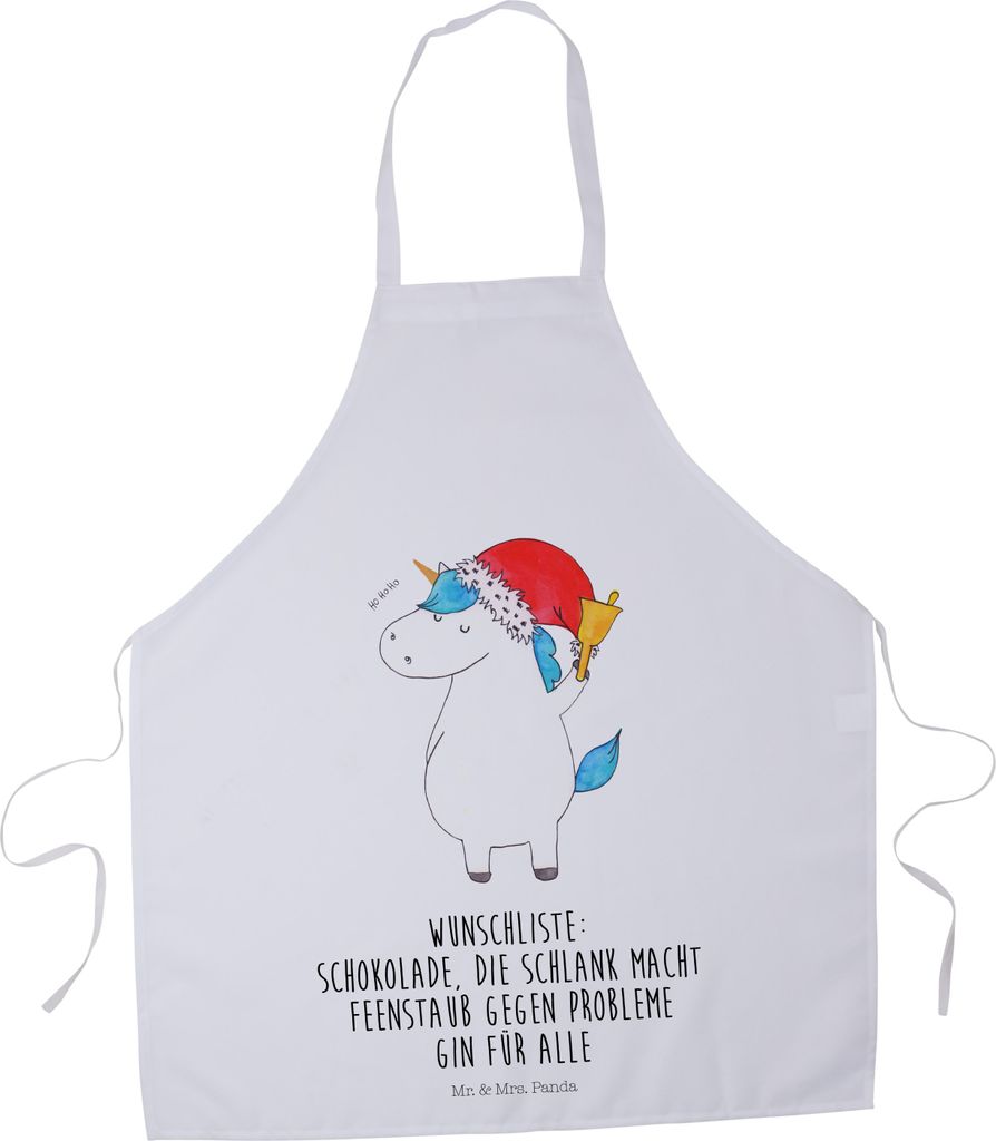 Mr. & Mrs. Panda Schürze Einhorn Weihnachtsmann - Weiß - Geschenk, Küchenzubehör, Unicorn, Gin, Kochschürze, Latzschürze, Weihnachten, Küche...
