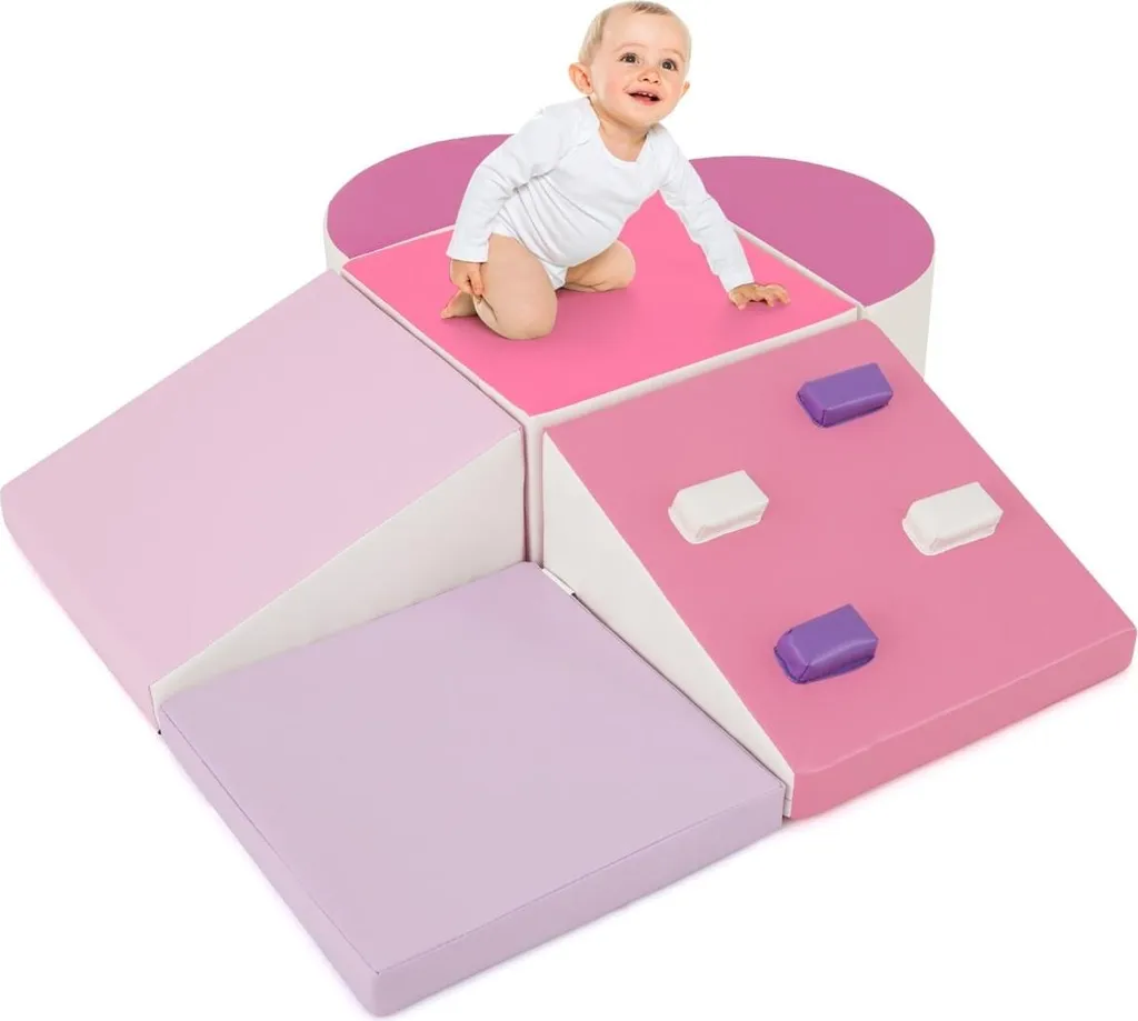 Module de motricité en mousse rose pour parcours de jeux enfant 6 pièces