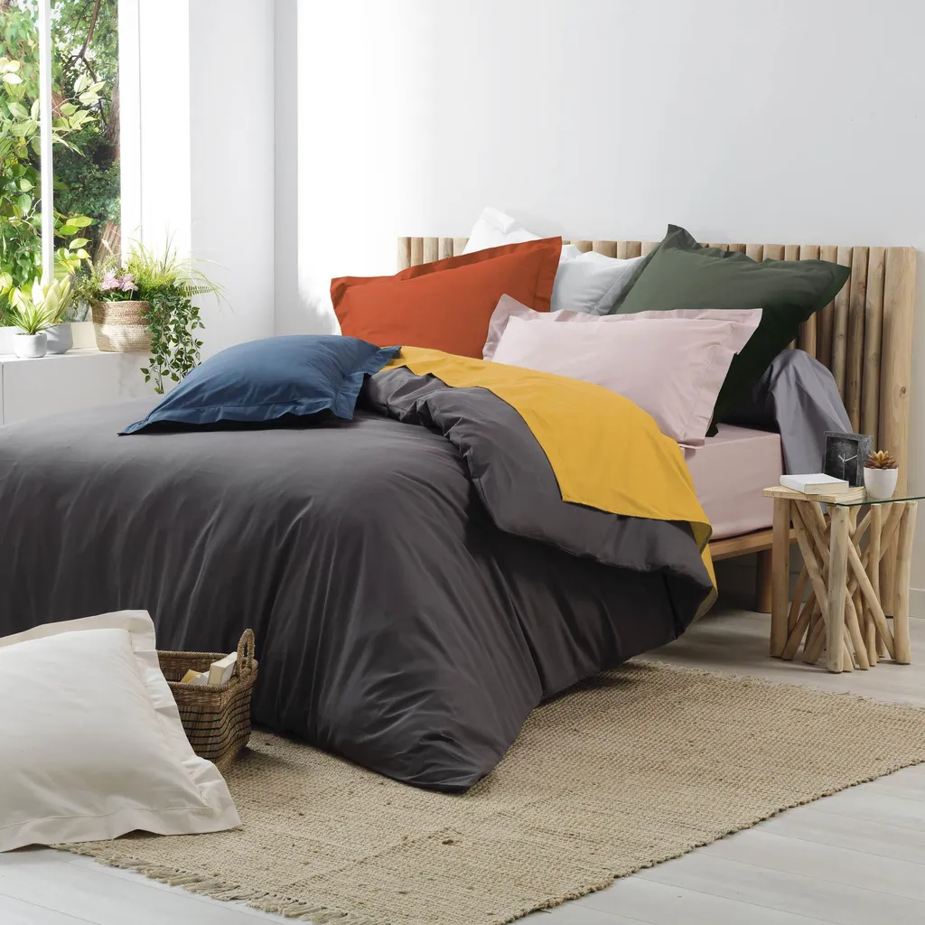 Housse de couette Douceur d'Intérieur 240x220cm Percale Coton Jaune - 4