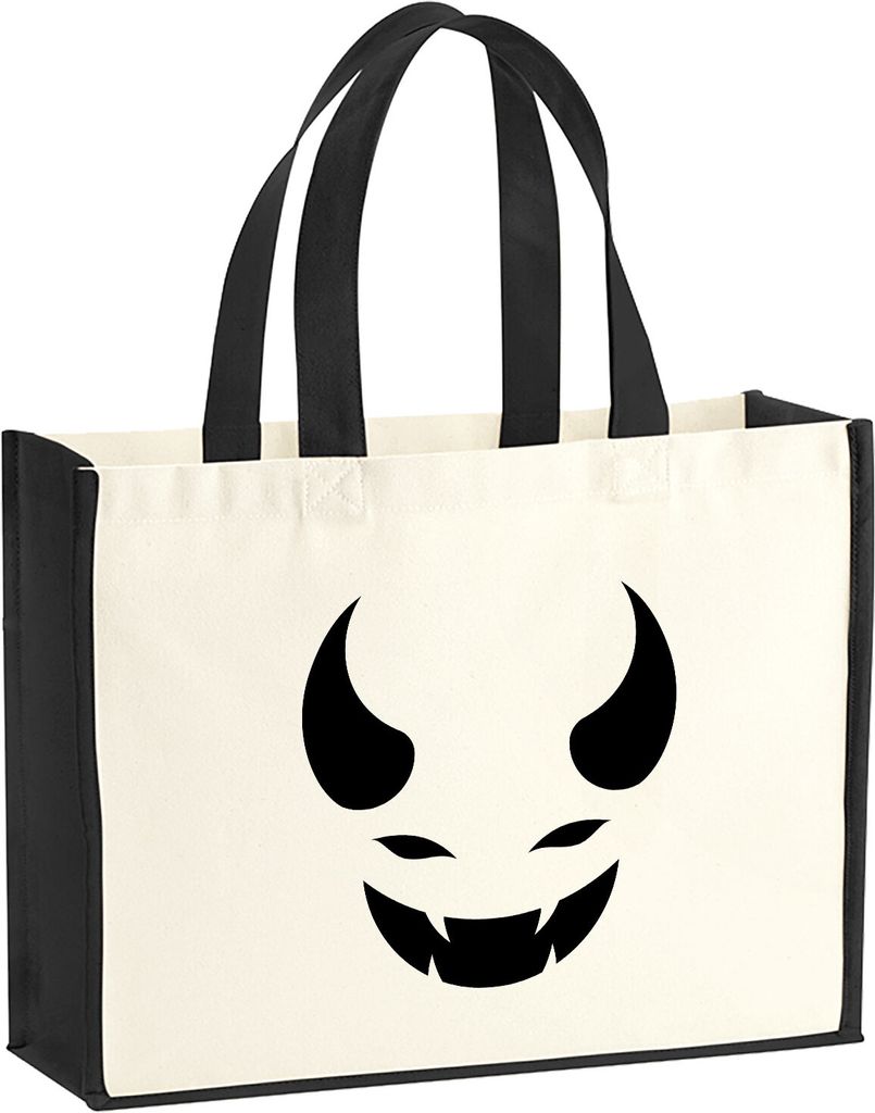 Huuraa Jutetasche Teufel Devil 21 Liter Black Jute und Baumwolle Einkaufstasche Geschenkidee