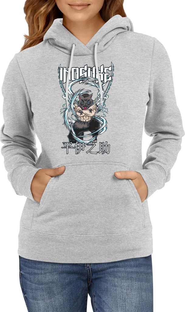 Damen Kapuzenpullover Demon Anime Slayer Inosuke Hashibara 003, Lady M / Grau