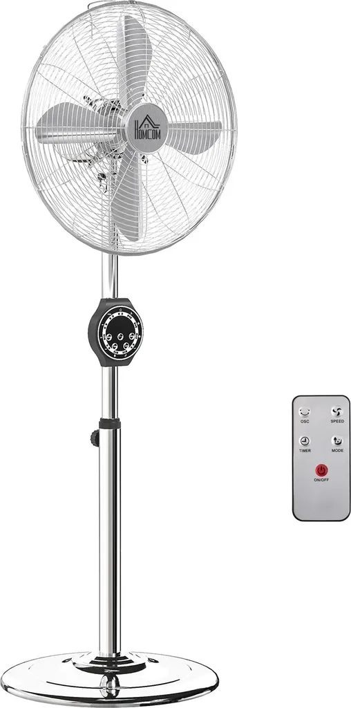 HOMCOM Ventilateur sur Pied Silencieux 50W Argent avec Télécommande