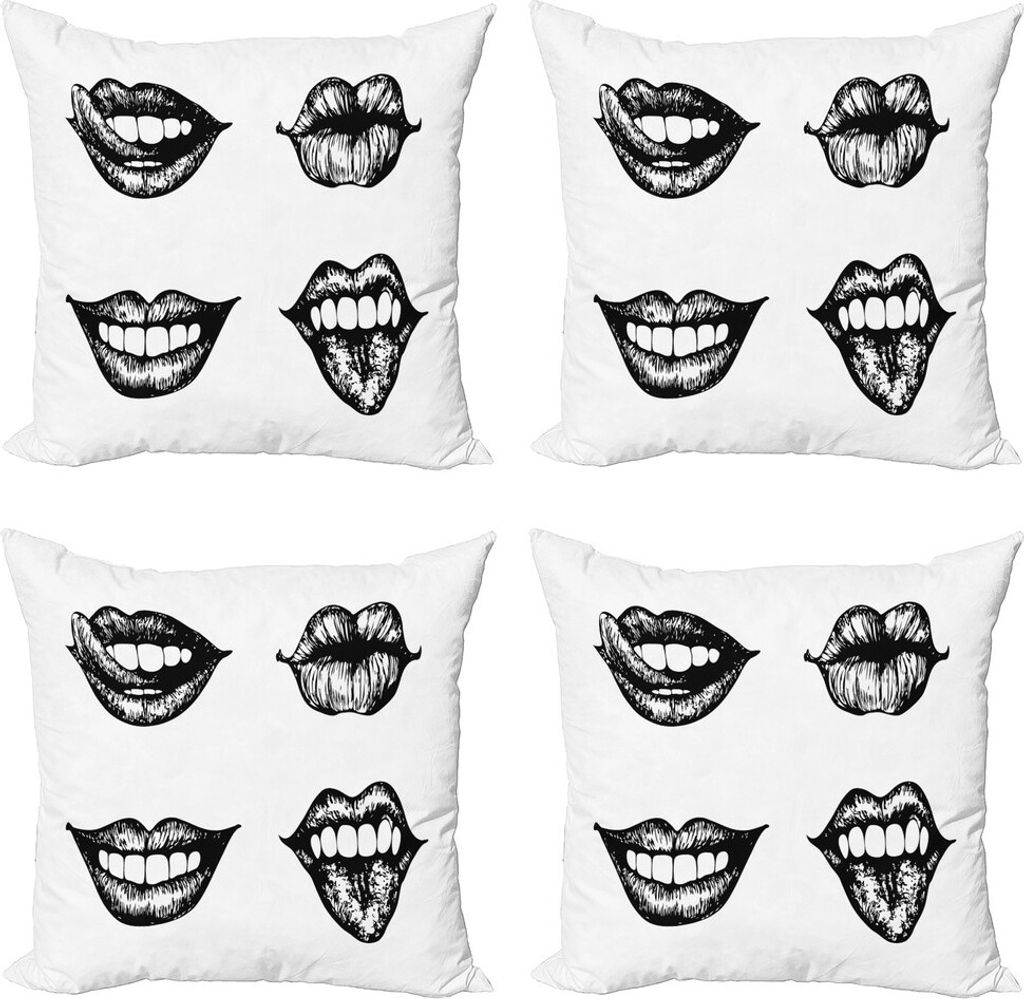 ABAKUHAUS Kuss Kissenbezug Set (4 Stück), Monochrome Sketch Stil, Moderner Doppelseitiger Digitaldruck, 40 cm x 40 cm, Charcoal Grau und Weiß