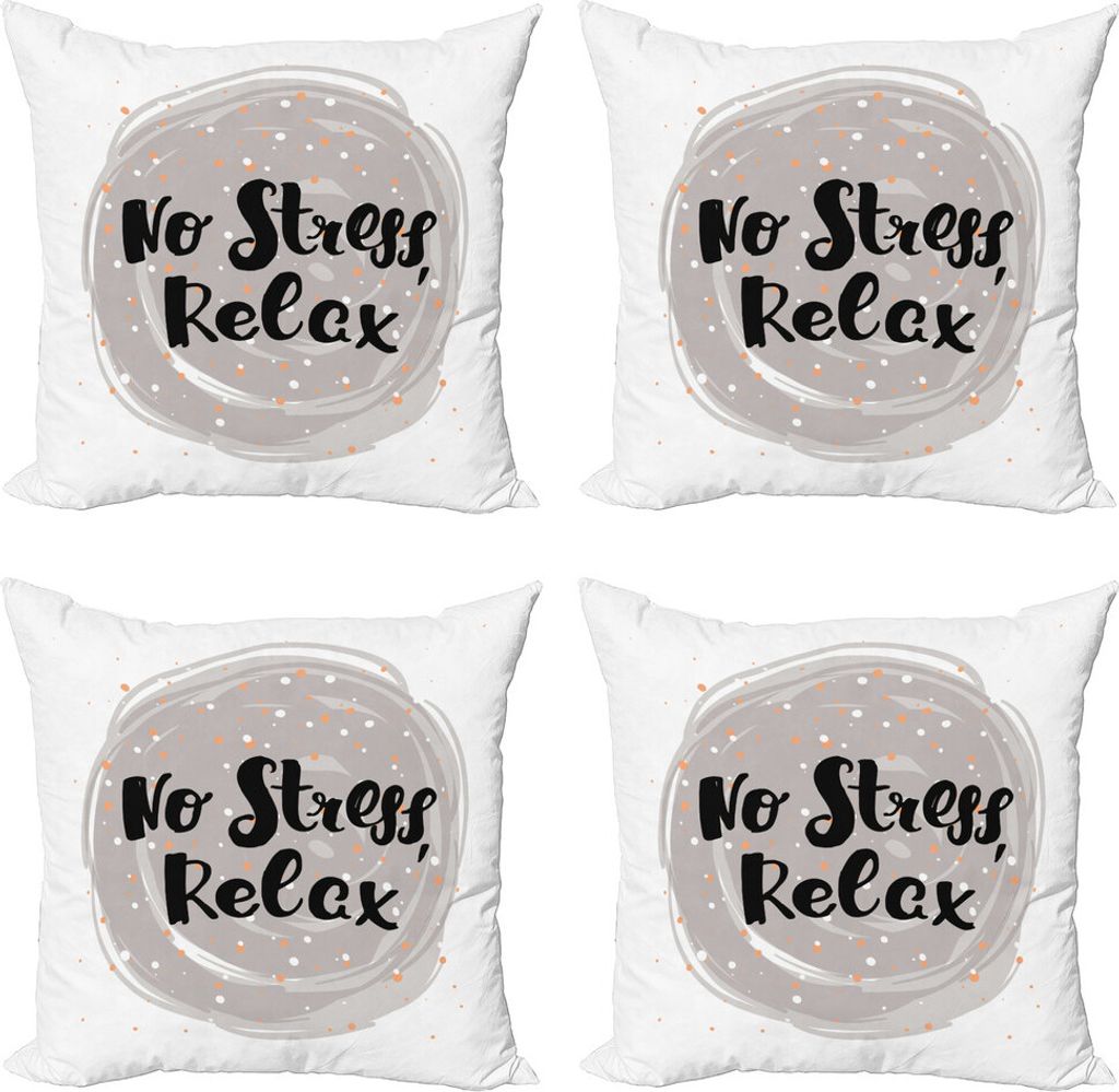 ABAKUHAUS Sprichwort Kissenbezug Set (4 Stück), No Stress Relax-Beschriftung, Moderner Doppelseitiger Digitaldruck, 40 cm x 40 cm, Dunkelbraun Hel...