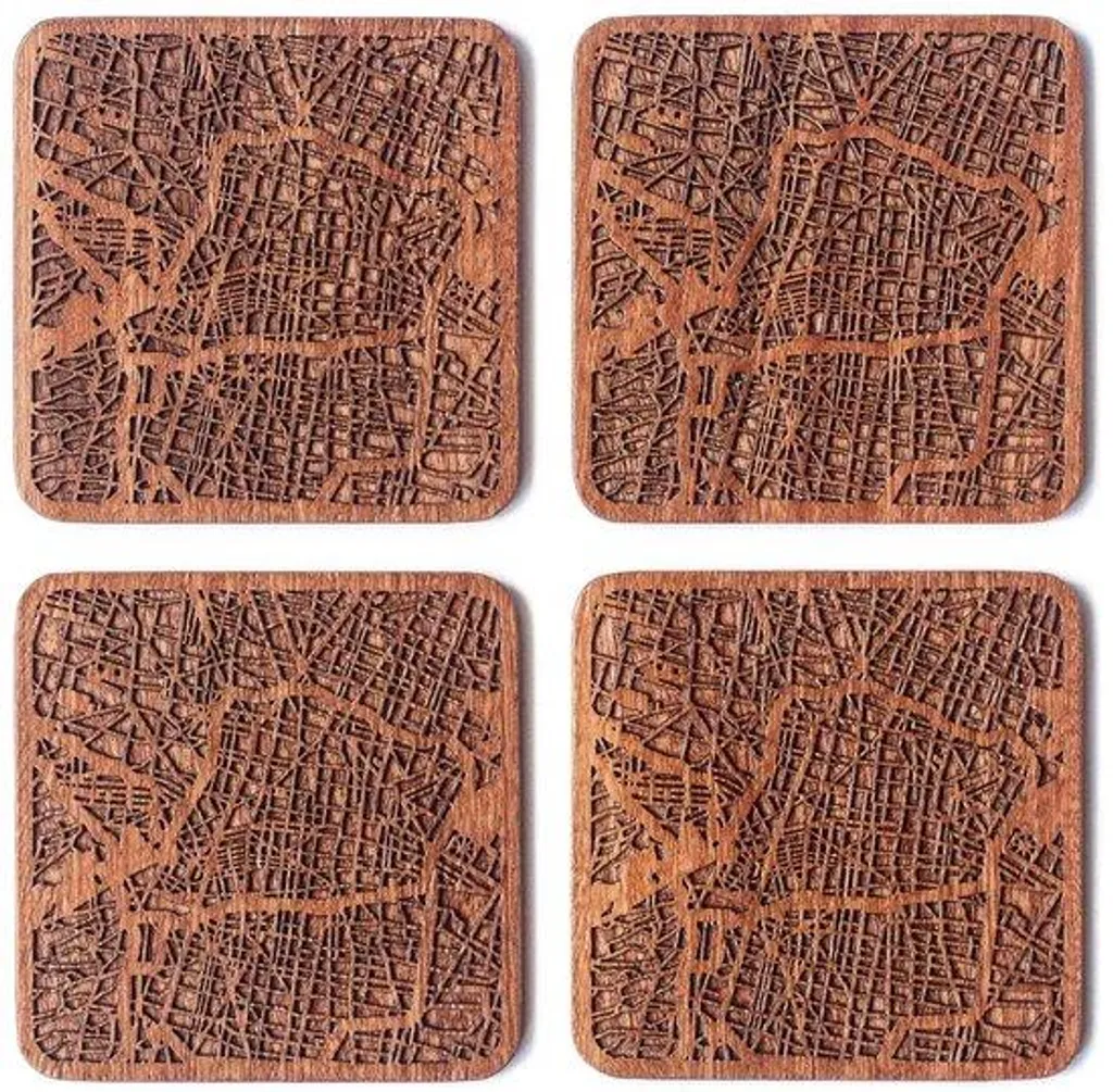 Sous-verres en bois avec gravure laser plan de Mexico lot de 4 pcs