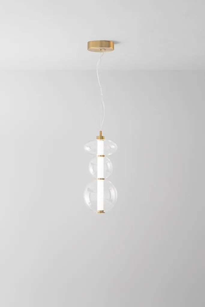 Suspension LED 24W en Laiton Bruni et Verre, Éclairage Puissant 1920lm