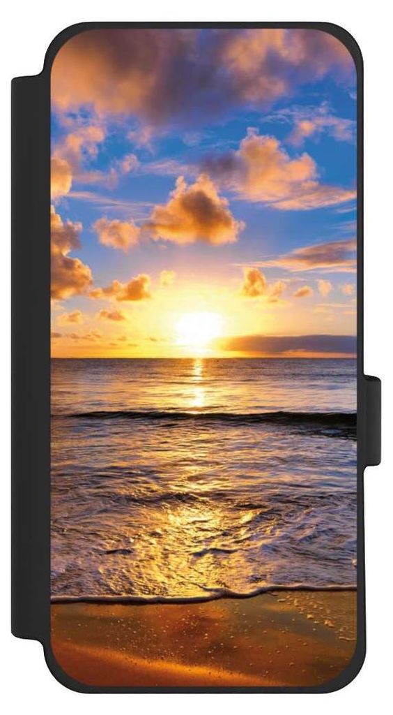 NIVOCASE Klapphülle für Google Pixel 10 Pro XL Handyhülle aus Kunst Leder NIVOflip schwarz Meer Sonnenuntergang Strand