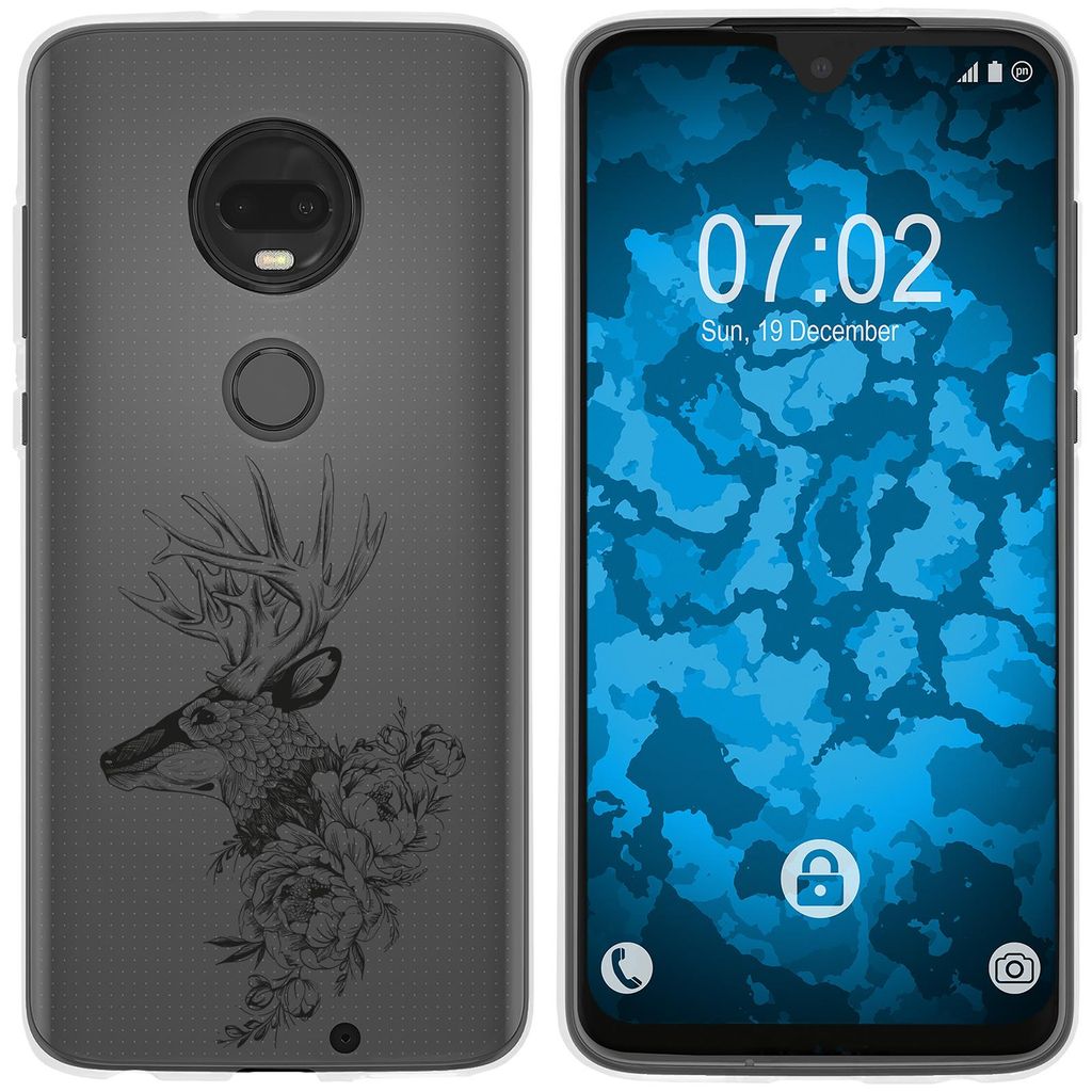 PhoneNatic Case kompatibel mit Motorola Moto G7 Plus Silikon-Hülle Floral Hirsch M7-1