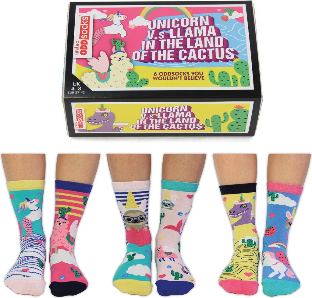 Einhorn vs. Lama im Kaktusland Oddsocks Socken in 37-42 im Produktbild 