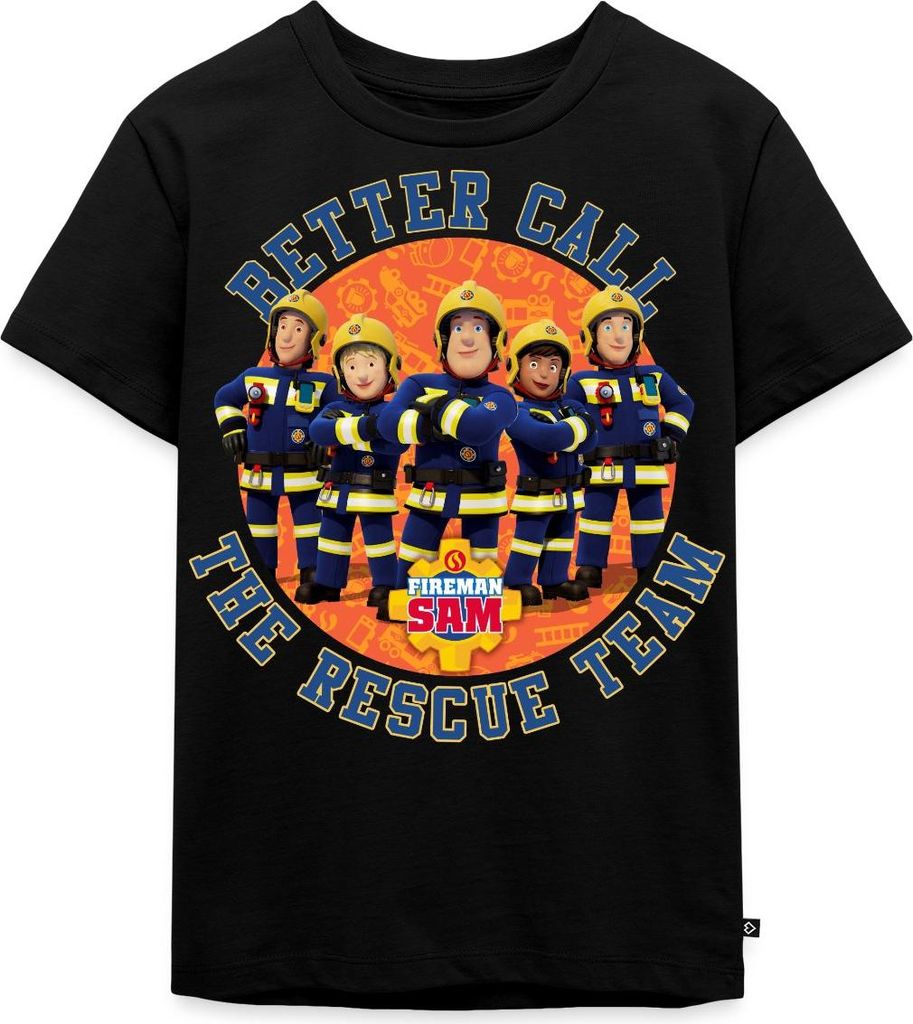 Spreadshirt Feuerwehrmann Sam Better Call The Rescue Team Kinder Premium T-Shirt, 98/104 (2 Jahre), Schwarz