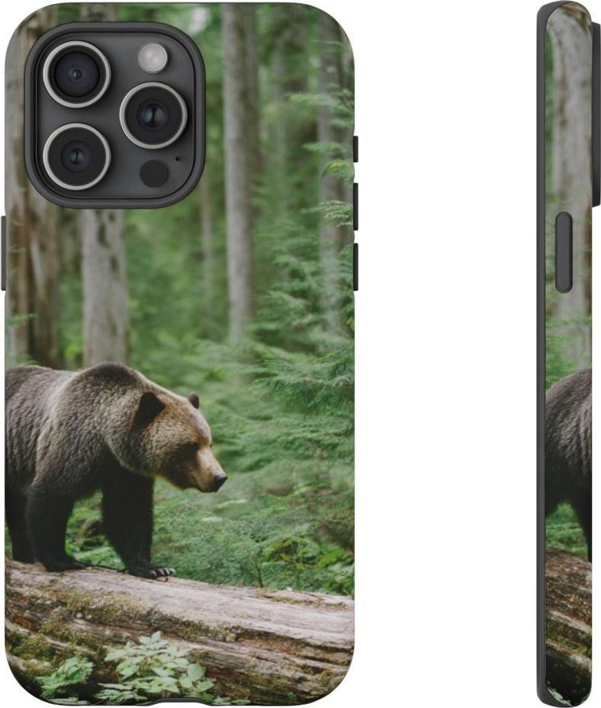 Braunbär auf umgestürztem Baumstamm im Wald – Hülle Kompatibel mit iPhone 15 Pro Max