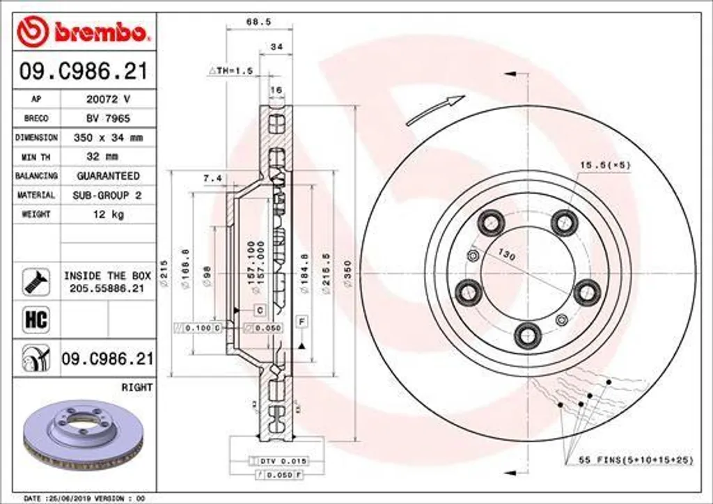 Brembo 09.C986.21 Disque de Frein pour Porsche Cayenne 9Y Panamera 971
