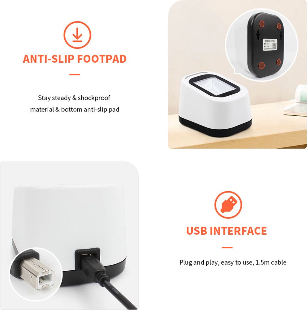 1D 2D QR Desktop Barcode Scanner USB Barcode Leser, erfasst Produktbild 11