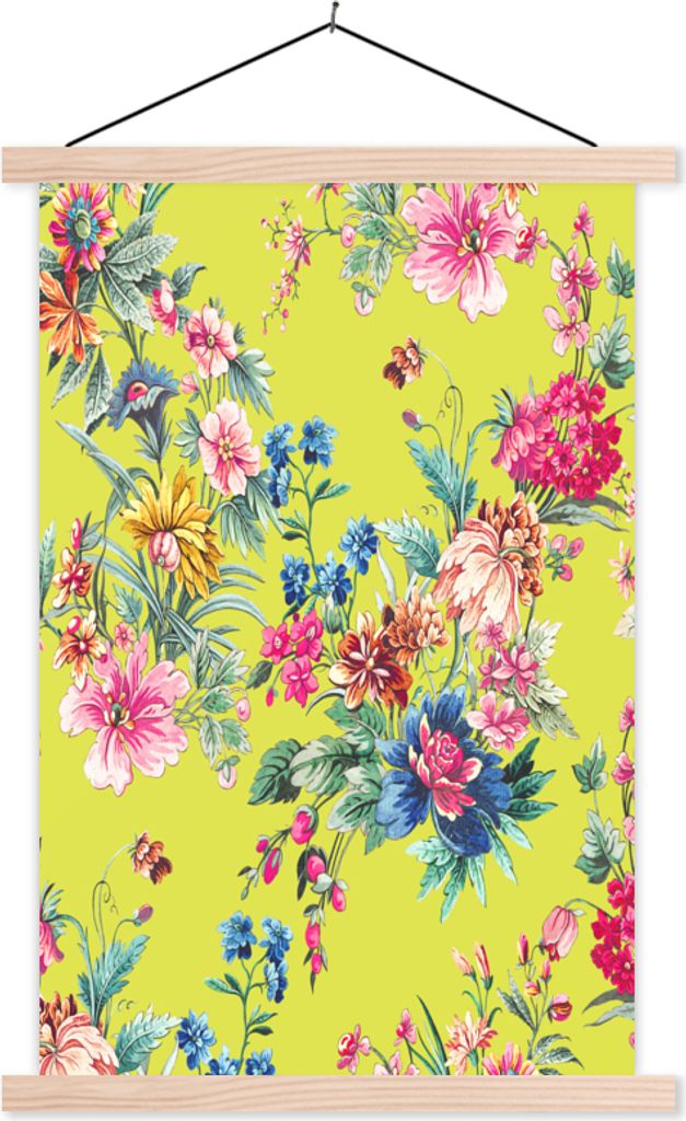 MuchoWow Textilposter Blumen - Farben - Pastell 120x180 cm mit holzfarbenen Rahmen - Textil-Plakat