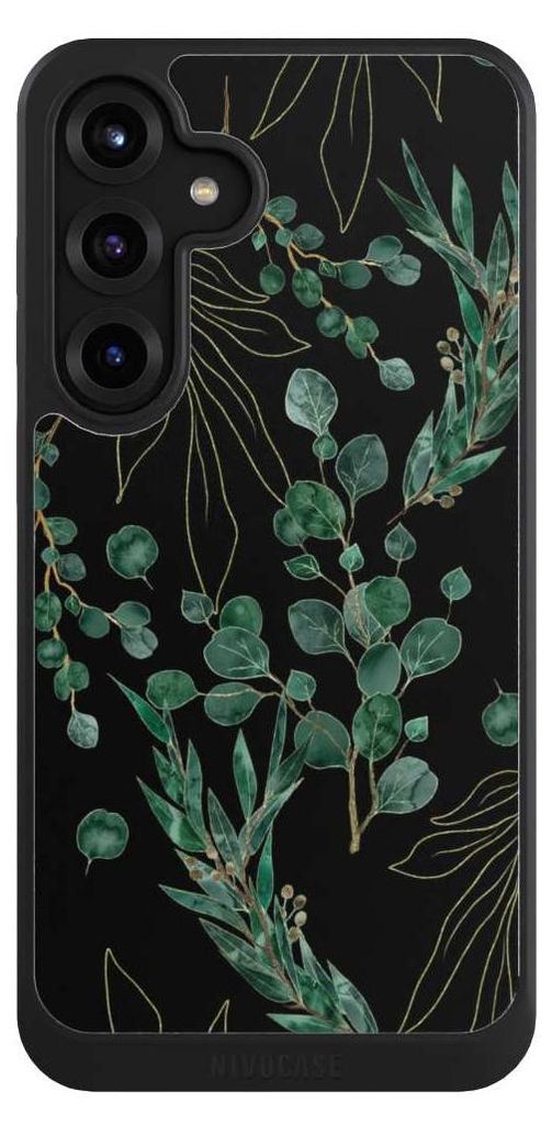 NIVOCASE Hülle für Samsung Galaxy S25+ Handyhülle NIVOcore Case Schwarz Blätter Natur Eukalyptus